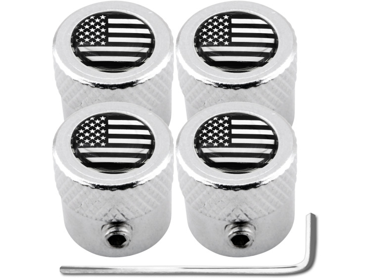 4 tapones de valvula antirrobo Bandera de EE.UU. Estados Unidos negro & cromo "estriado"