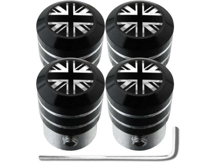 4 tapones de valvula antirrobo Inglaterra Reino Unido Ingles Gran Bretana Jack negro & cromo "black"