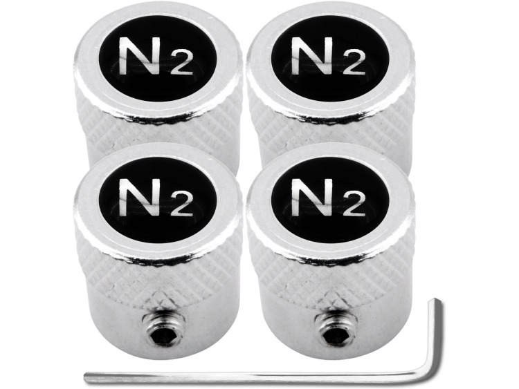 4 tapones de valvula antirrobo Nitrogeno N2 negro & cromo "estriado"
